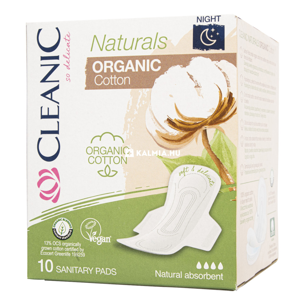 Cleanic Naturals Organic Cotton éjszakai egészségügyi betét 10 db akciós termékkép 1