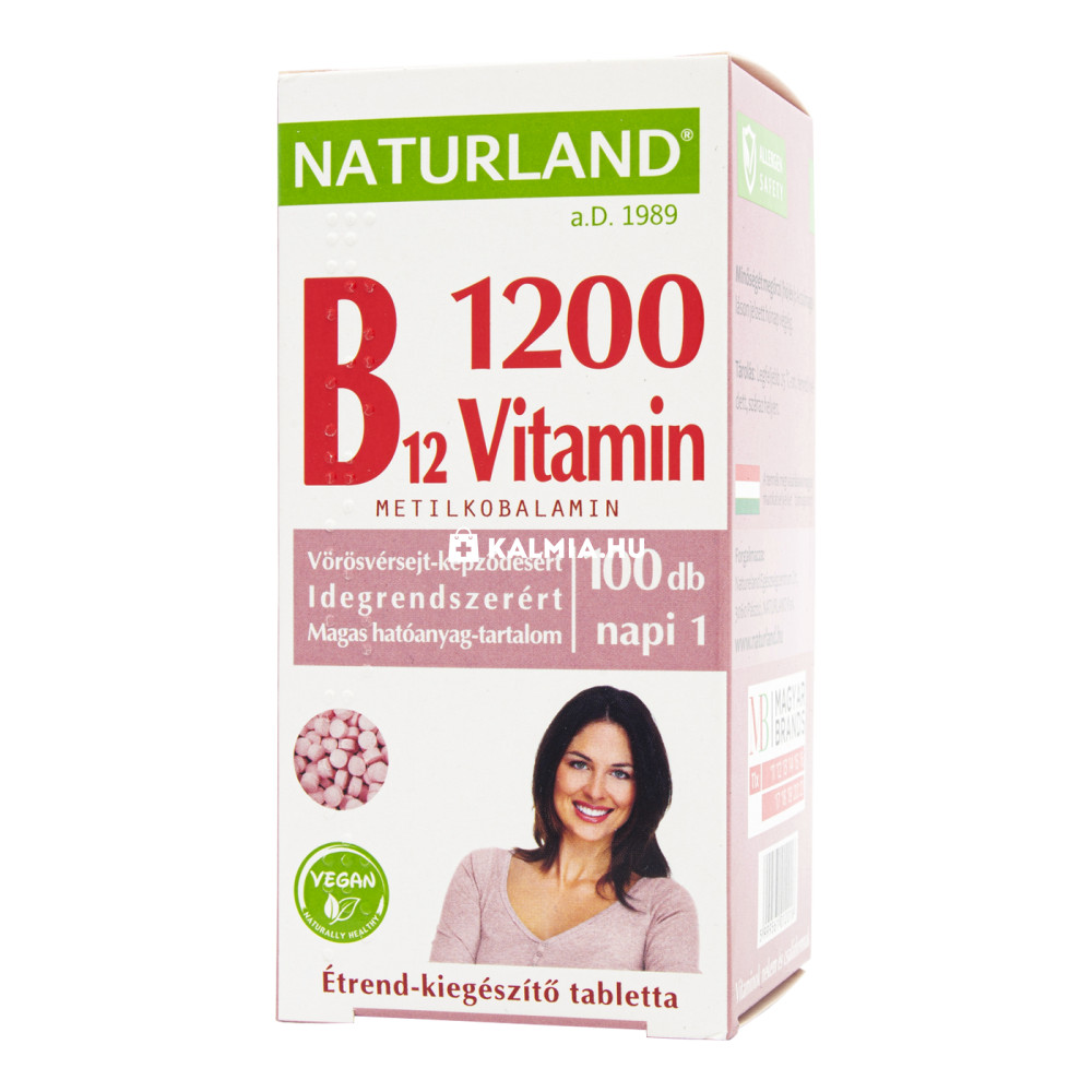 Naturland B12-vitamin 1200 mcg tabletta 100 db akciós termékkép 1