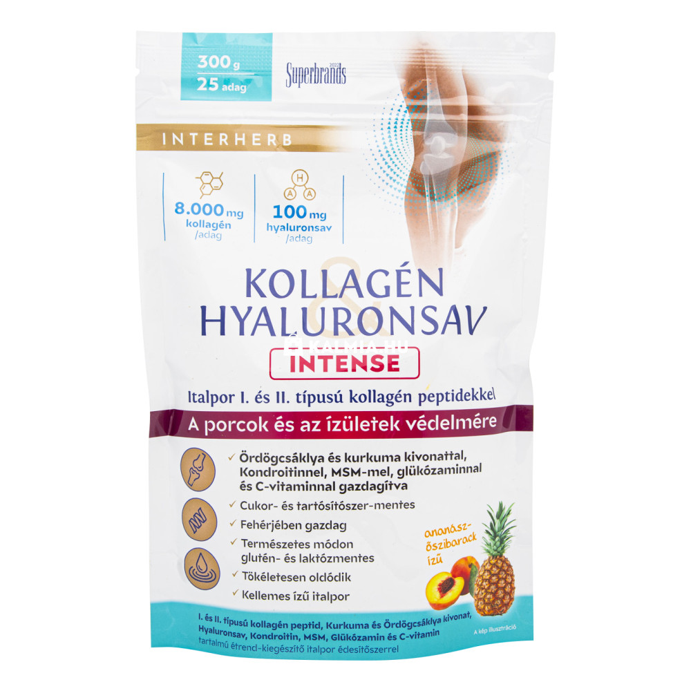 Interherb Kollagén Hyaluronsav Intense ananász-őszibarack ízű italpor 300 g akciós termékkép 1